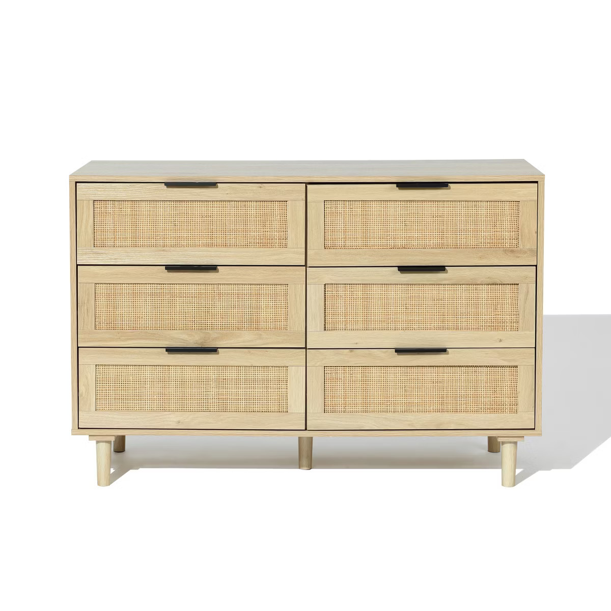 LuxenHome Mid-Century Modern Oak Finish Horizontal 6-Drawer Dresser Brown | Target