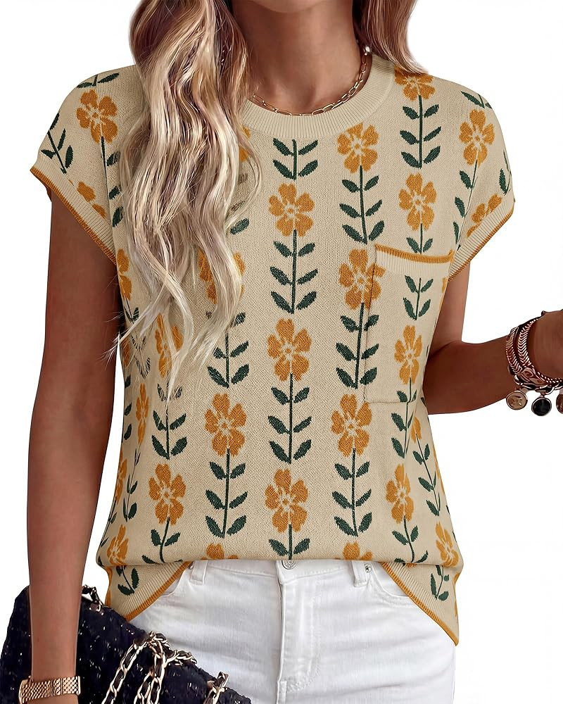 KIRUNDO Spring Summer Short Sleeve Sweater for Women 2026 Casual Sweater Vest Cotton Knit Pullove... | Amazon (US)