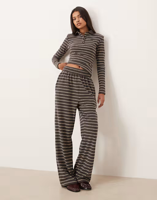Wanderdoll Frankie premium heavyweight jersey wide leg trousers co-ord in grey stripe | ASOS (Global)