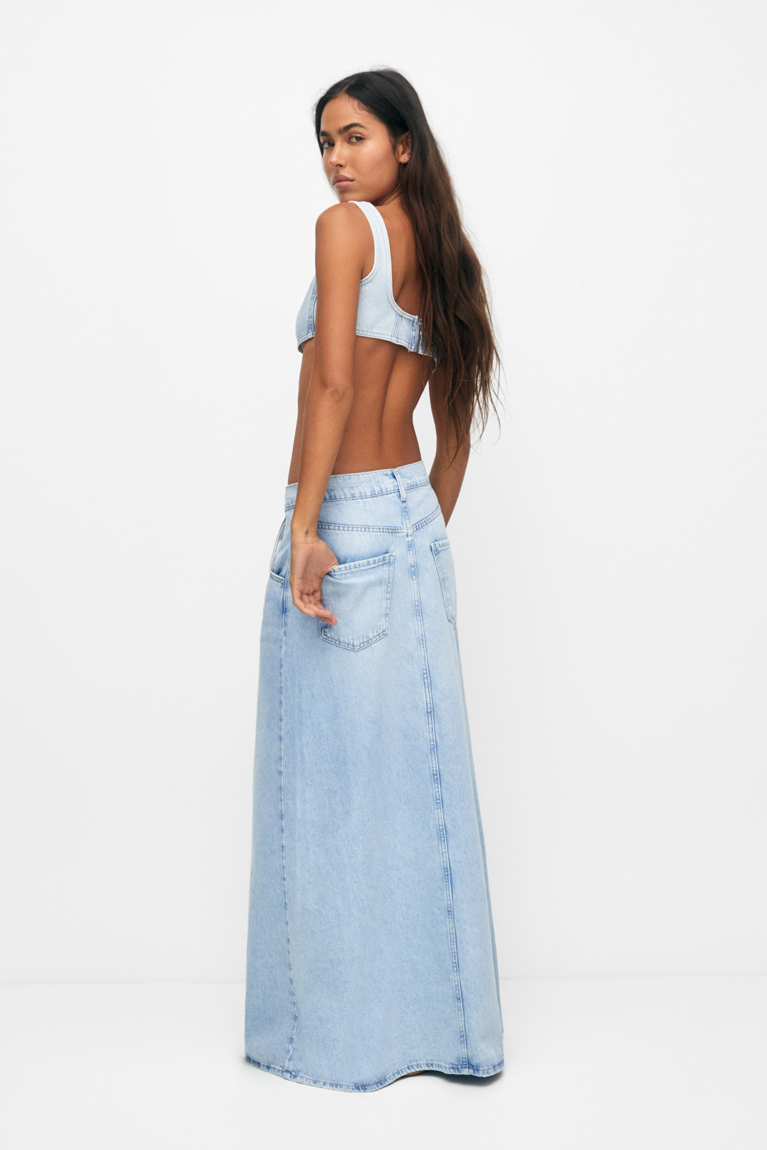 Maxi long denim skirt | PULL and BEAR UK