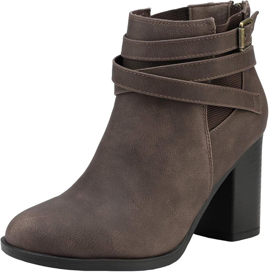 TOETOS Women's Chunky High Heel Ankle Boots Close Toe Fall Heeled Booties Shoes | Amazon (US)