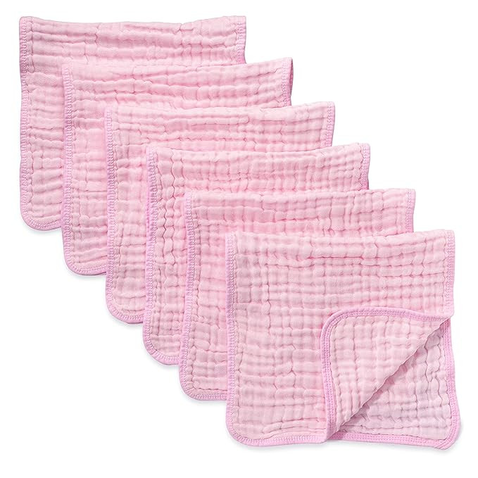 Muslin Burp Cloths 6 Pack Large 100% Cotton Hand Washcloths 6 Layers Extra Absorbent and Soft (Pi... | Amazon (US)