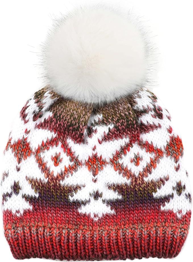 Funky Junque Women’s Beanie Warm Soft Knit Winter Thick Ribbed Faux Fur Pom Hat | Amazon (US)