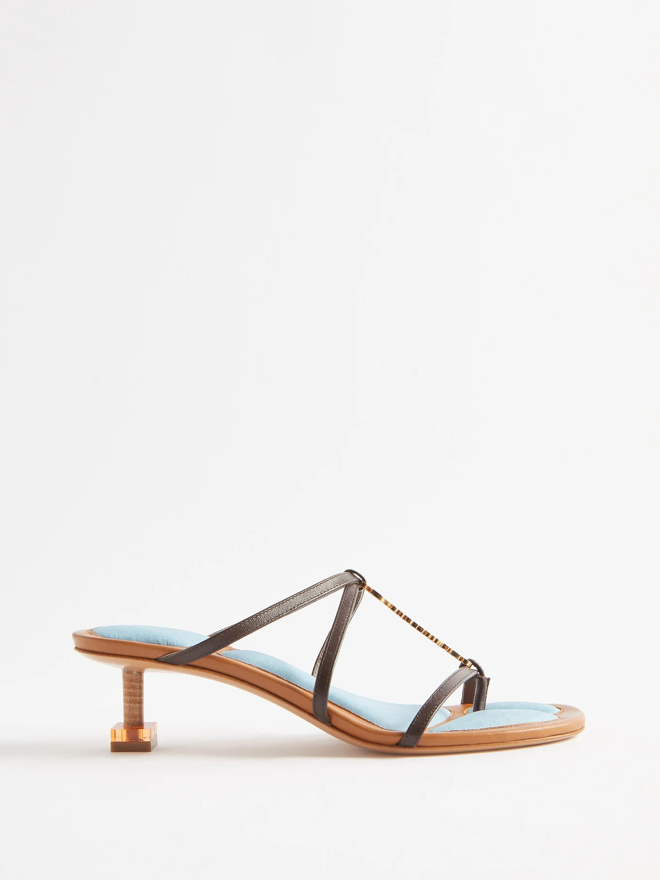 Pralu logo-charm leather kitten-heel sandals | Matches (US)