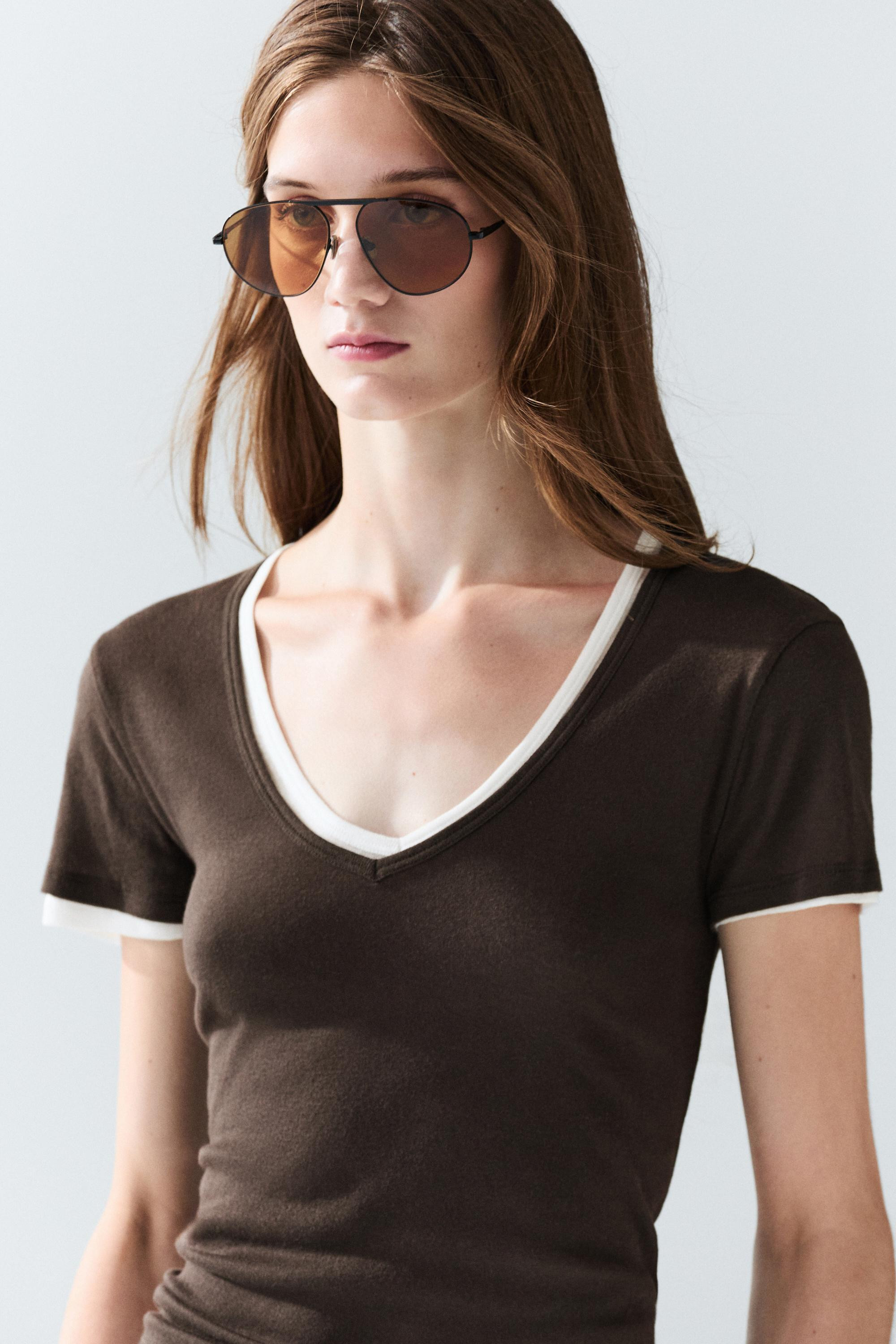 100% cotton double-layer short sleeve T-shirt | Massimo Dutti US