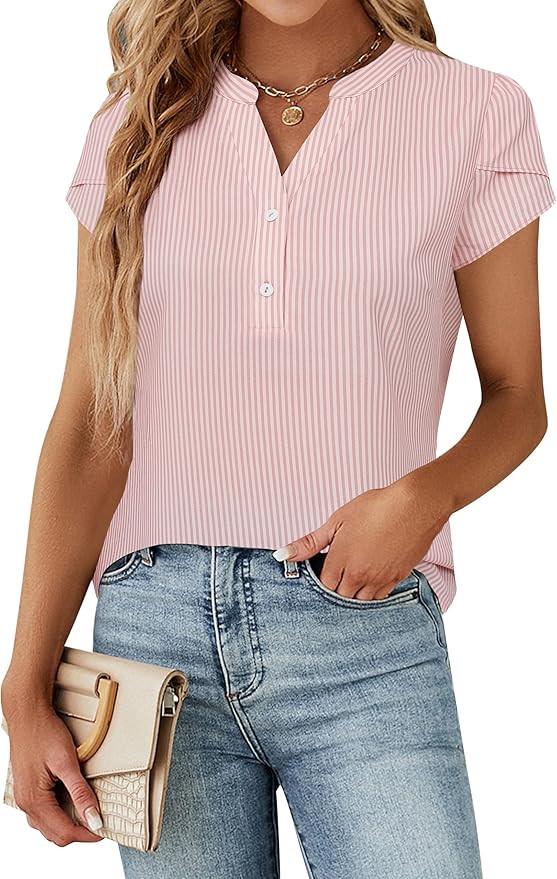 Blooming Jelly Women's Dressy Casual Tops Business Work Blouses White Button Down Shirts Cap Slee... | Amazon (US)