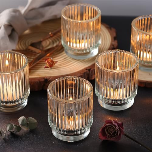 DEVI 8pcs Clear Glass Votive Candle Holder Decor, Boho Candle Holder for Wedding Decorations, Cen... | Amazon (US)