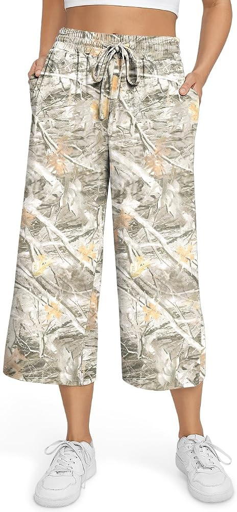 TARSE Women's Wide Leg Yoga Capri Pants Summer Drawstring with Pockets | Amazon (US)