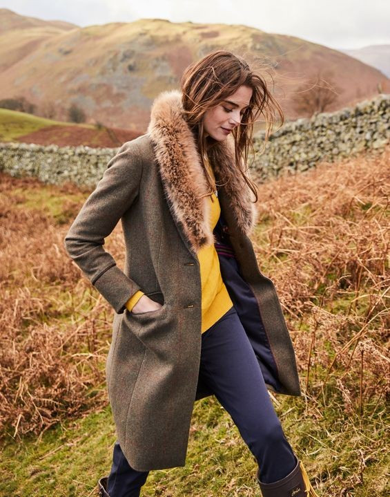 Langley Longline Coat With Faux Fur Trim | Joules (US)