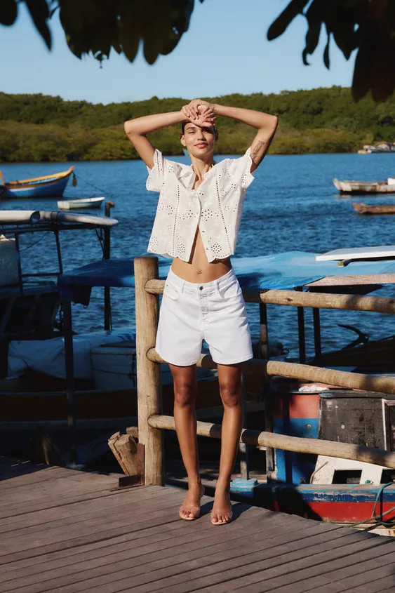 SHORT SLEEVE SHIRT WITH CUTWORK EMBROIDERY | Zara UK