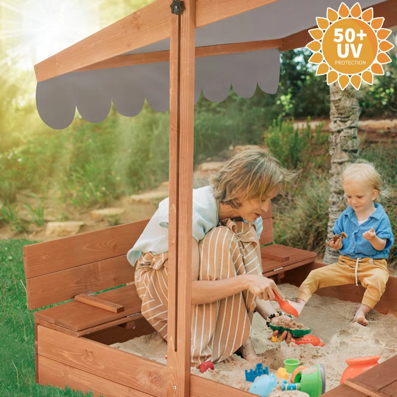 EROMMY 43.7" x 43.7" Solid Wood Square Play Sandbox with Cover & Reviews | Wayfair | Wayfair North America