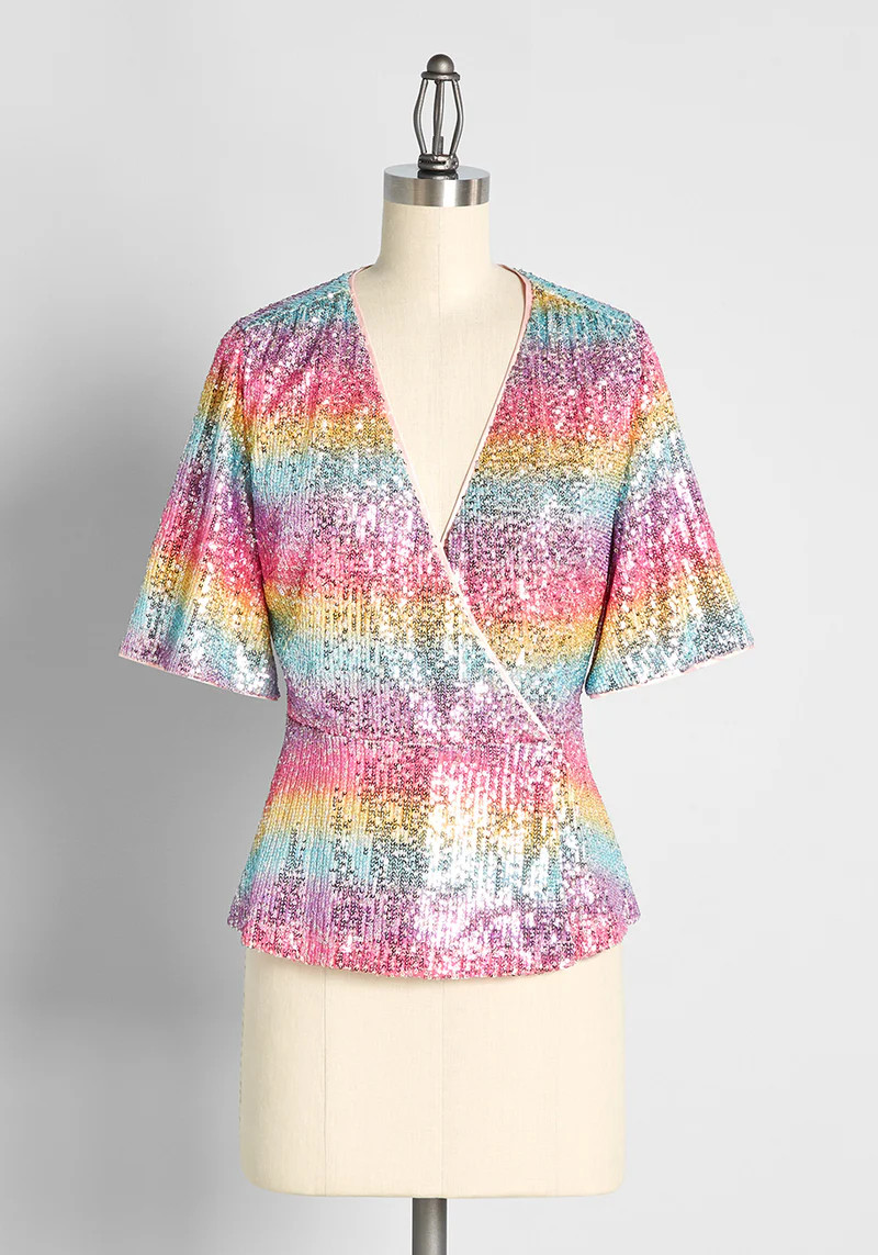 Sparkling Spectrums Surplice Peplum Top | ModCloth