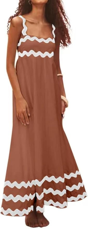 Women's Casual Sleeveless Shirred Back Vacation Beach Maxi Flowy Dress | Amazon (US)