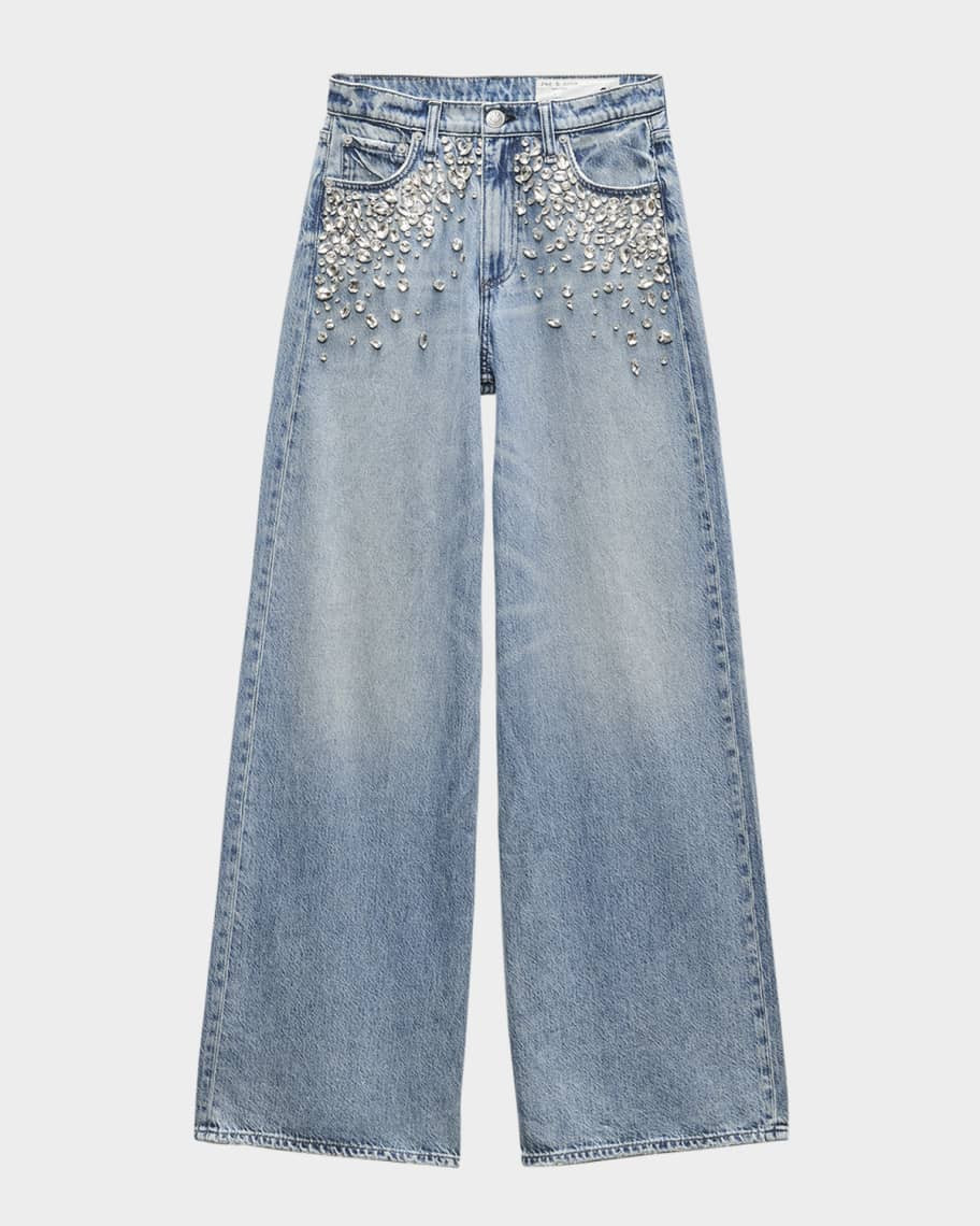 Rag & Bone Featherweight Sofie High-Rise Wide Embellished Jeans | Neiman Marcus