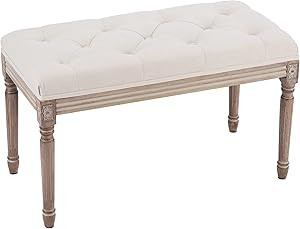 VONLUCE French Vintage Bench with Padded Seat and Rubberwood Legs, Upholstered Entryway Bench Sho... | Amazon (US)