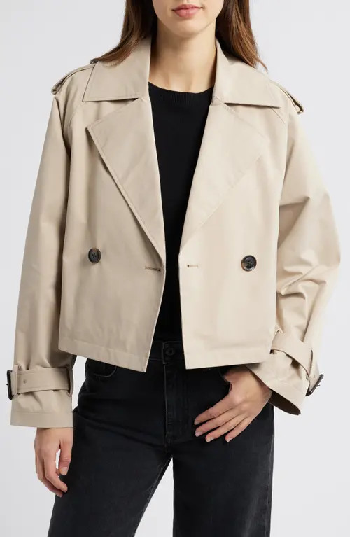 bcbg Double Breasted Crop Trench Coat in Sand at Nordstrom, Size Small | Nordstrom