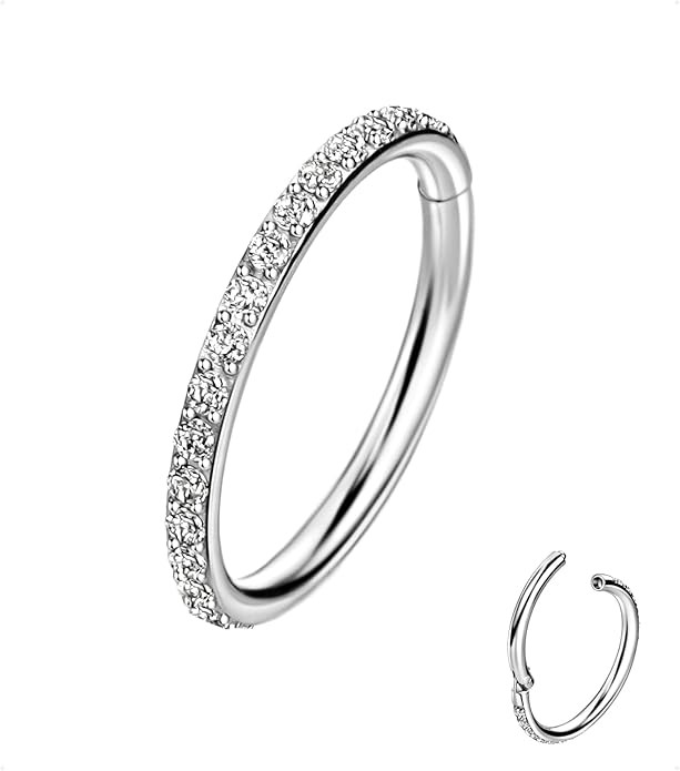 TDEBA 20/18/16G CZ Nose Rings Hoop, 316L Surgical Stainless Steel Cartilage Earring, Septum Click... | Amazon (US)
