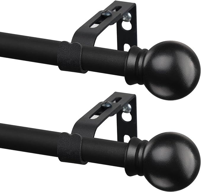 CALCHELE 2 Pack Black Curtain Rods for Windows 28 to 48 inch, 5/8 inch Small Cafe Window Curtain ... | Amazon (US)