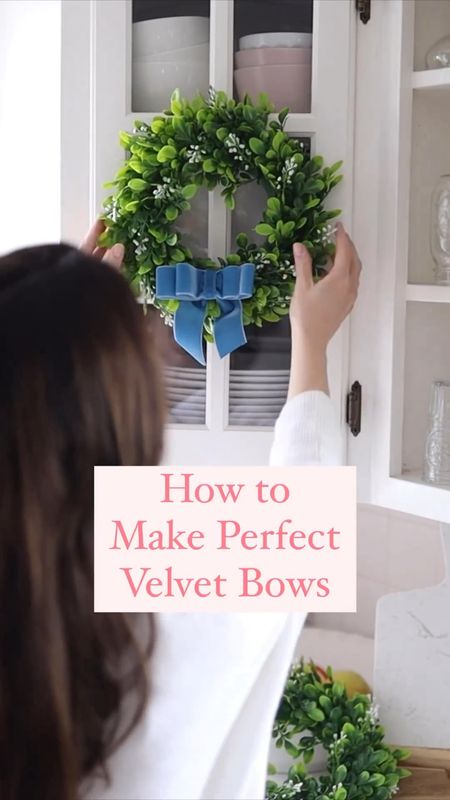 🎀 HOW TO MAKE PERFECT VELVET BOWS 🎀 These stacked velvet bows are absolutely gorgeous and look adorable on Christmas wreaths/trees and in holiday hairstyles (just replace the twist tie with a barrette or hair tie)! The French blue velvet ribbon was particularly perfect for our coastal-inspired Christmas kitchen decor this year 💙 

Here’s how to make them—⁠
⁠
1) Cut 5 pieces of velvet ribbon— 4.5 inch, 8 inch, 11 inch, and two 5 inch for the tails.⁠
(2) Bring both ends of the 11-inch piece to the center and secure with a line of hot glue to create a loop. Repeat with the 8-inch piece.⁠
(3) Hot glue the small loop on top of the large loop and then position the 5-inch pieces in a V-shape underneath to create the tails. Once they’re where you want them, hot glue the tails in place. ⁠
(4) Use floral wire to cinch the center of the bow (as tight or loose as you like) and then thread an addition piece of wire (about 6” long) underneath to create a twist tie. If you’re making a velvet bow for your hair, use a hair tie or barrette instead of wire (you won’t be able to thread it underneath, but you’ll secure it in the next step). ⁠
(5) Take the last piece of ribbon (4.5-inch piece), draw a line of hot glue in the center longways, and fold in the top and bottom edges of the ribbon (to basically cut it in half). Apply a dab of hot glue on the center of the bow, and then wrap the last piece around to cover the wire and secure the twist tie in place.⁠
(6) Trim the tails of the bow (if you like), fluff out the sides to make it more full, and enjoy your perfect little velvet bows!⁠
⁠
Follow along for more Christmas decor inspo and DIY holiday project ideas!

#LTKhome #LTKSeasonal #LTKHoliday
