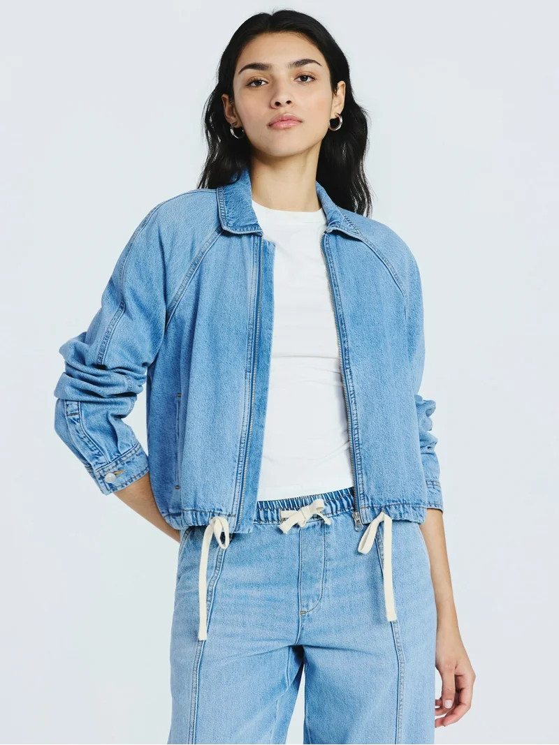 Scoop Women's and Women's Plus Denim Bomber Jacket, Midweight, Sizes XS-4X | Walmart (US)