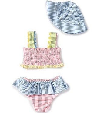 Mud Pie Baby Girls Seersucker Smocked 2-Piece Swimsuit Bucket Hat Set - 3/6 Months | Dillard's