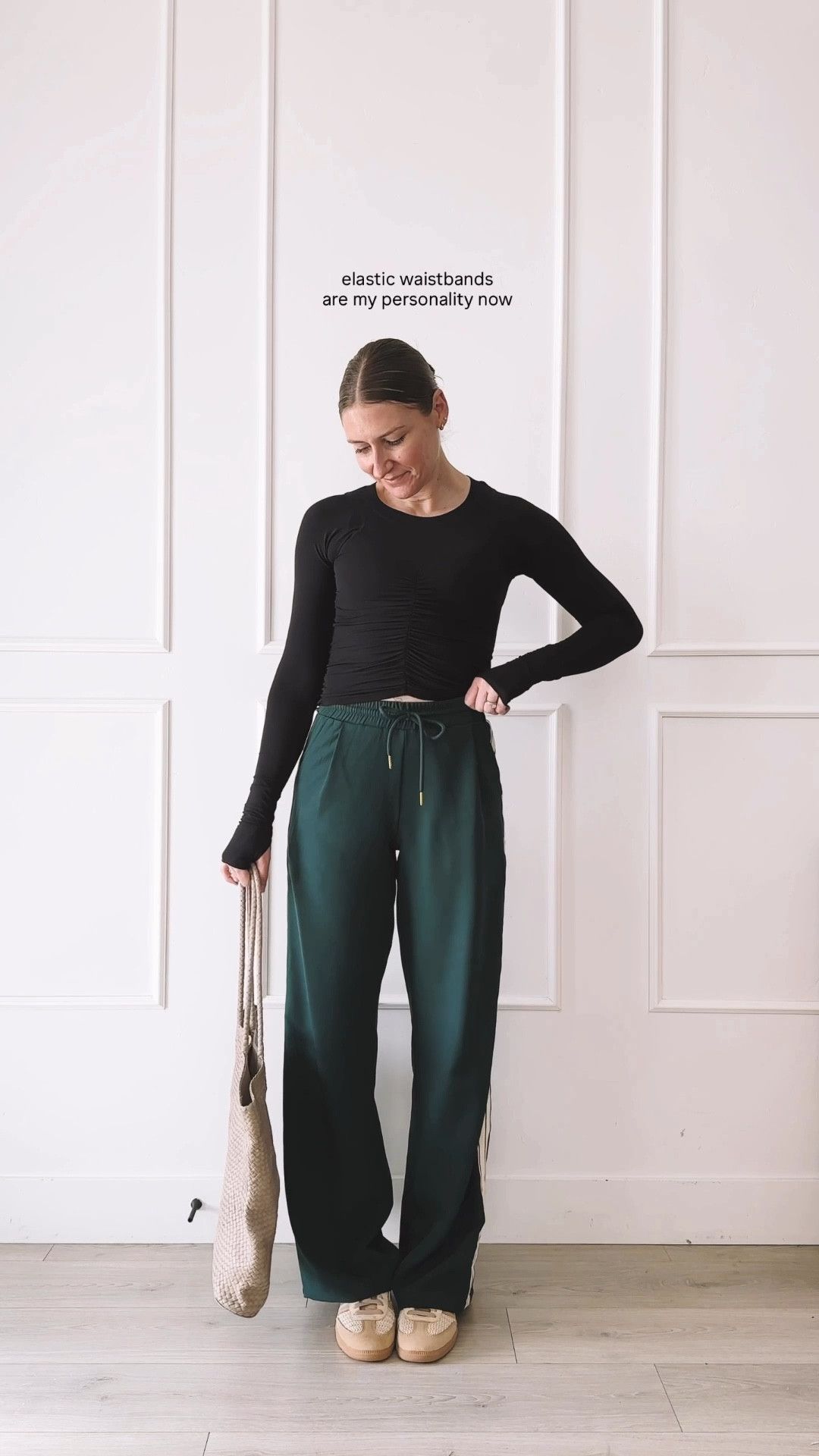 Elastic waistband pants that feel like loungewear but look styled. Paired with a fitted black long sleeve and neutral sneakers for an easy everyday outfit.

Linked some other similar track pants too! 

Top: small, pants: XS

#LTKootd #LTKgrwm #LTKmomlife