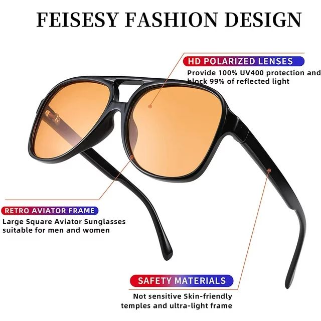 FEISEDY Vintage Retro 70s Plastic Aviator Sunglasses Women Men Classic Large Squared Frame B2751 | Walmart (US)
