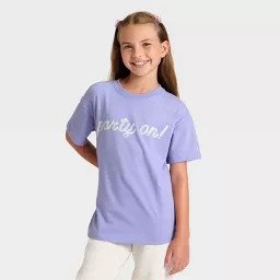 Girls' Short Sleeve 'Party On' Oversized Graphic T-Shirt - Cat & Jack™ Purple | Target