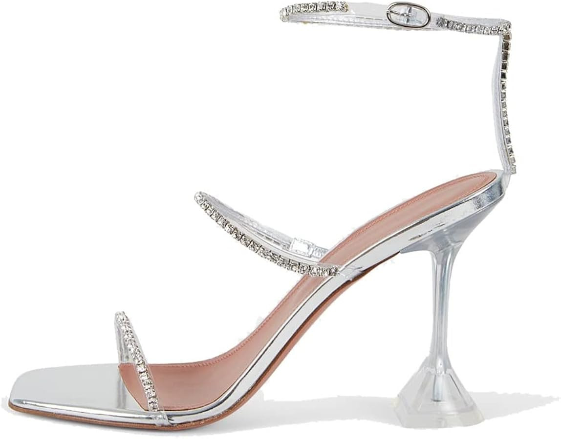 keleimusi Diamante Strap Heeled Sandals for Women Ankle Strappy Flared High Heels 4 Inches | Amazon (US)