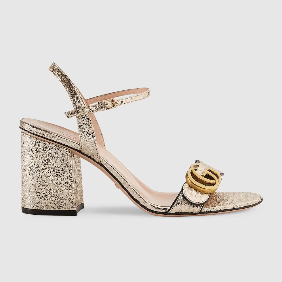 Metallic laminate leather mid-heel sandal | Gucci (US)