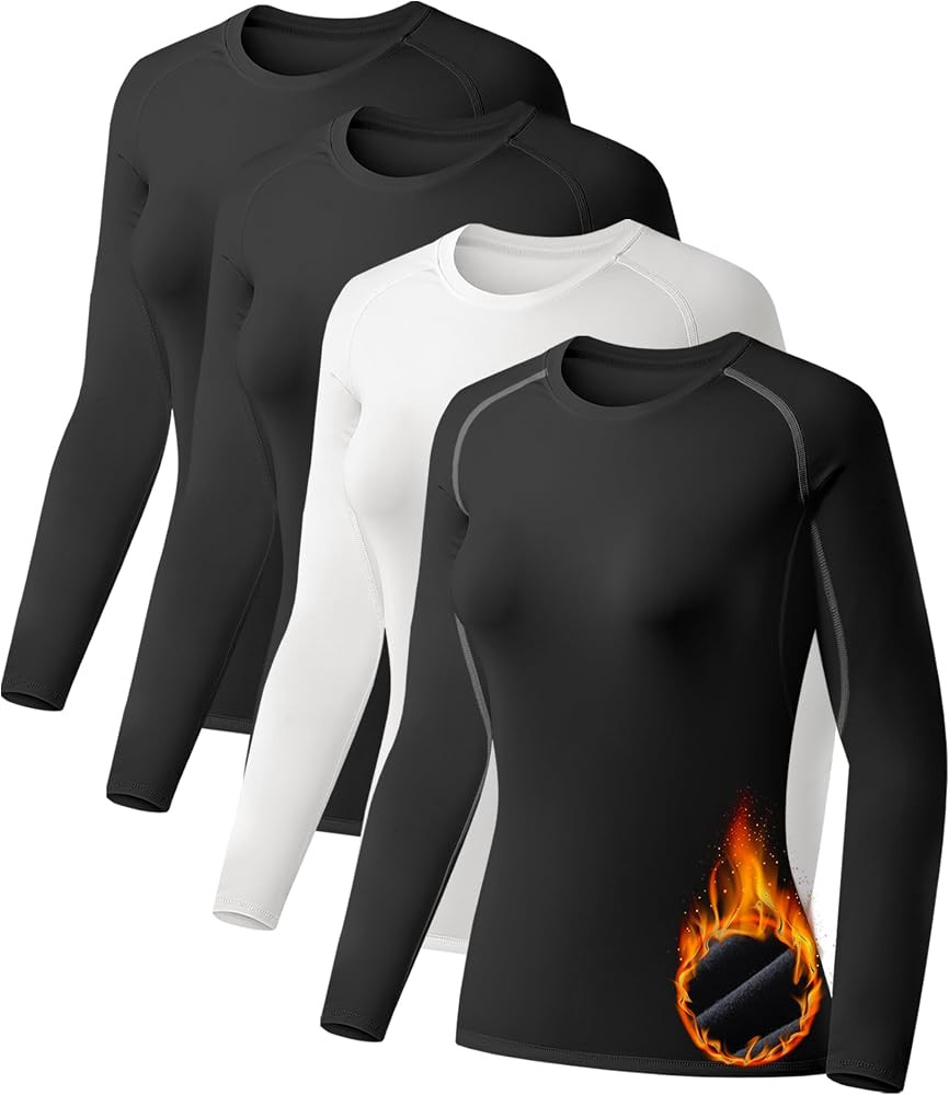 TELALEO 4 Pack Women's Thermal Shirts Fleece Lined Athletic Tops Long Sleeve Compression Workout ... | Amazon (US)