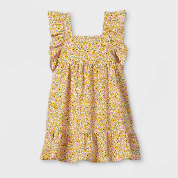 Toddler Girls' Floral Ruffle Sleeve Dress - Cat & Jack™ Yellow | Target