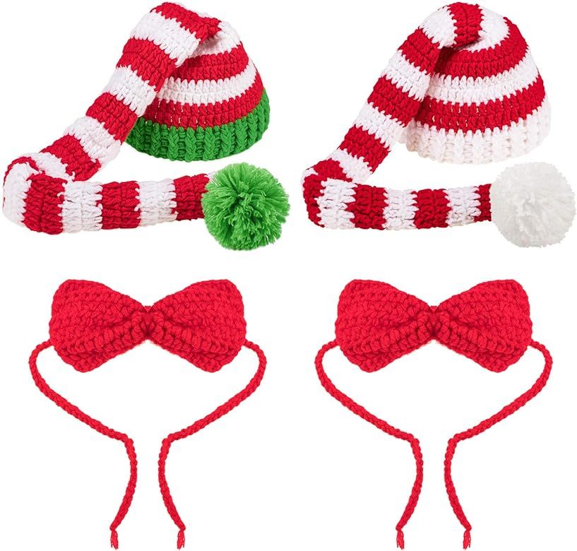 2 Sets Baby Christmas Hat Christmas Baby Long Tail Hats with Bows, Christmas Elf Beanie Hats Knit... | Amazon (US)