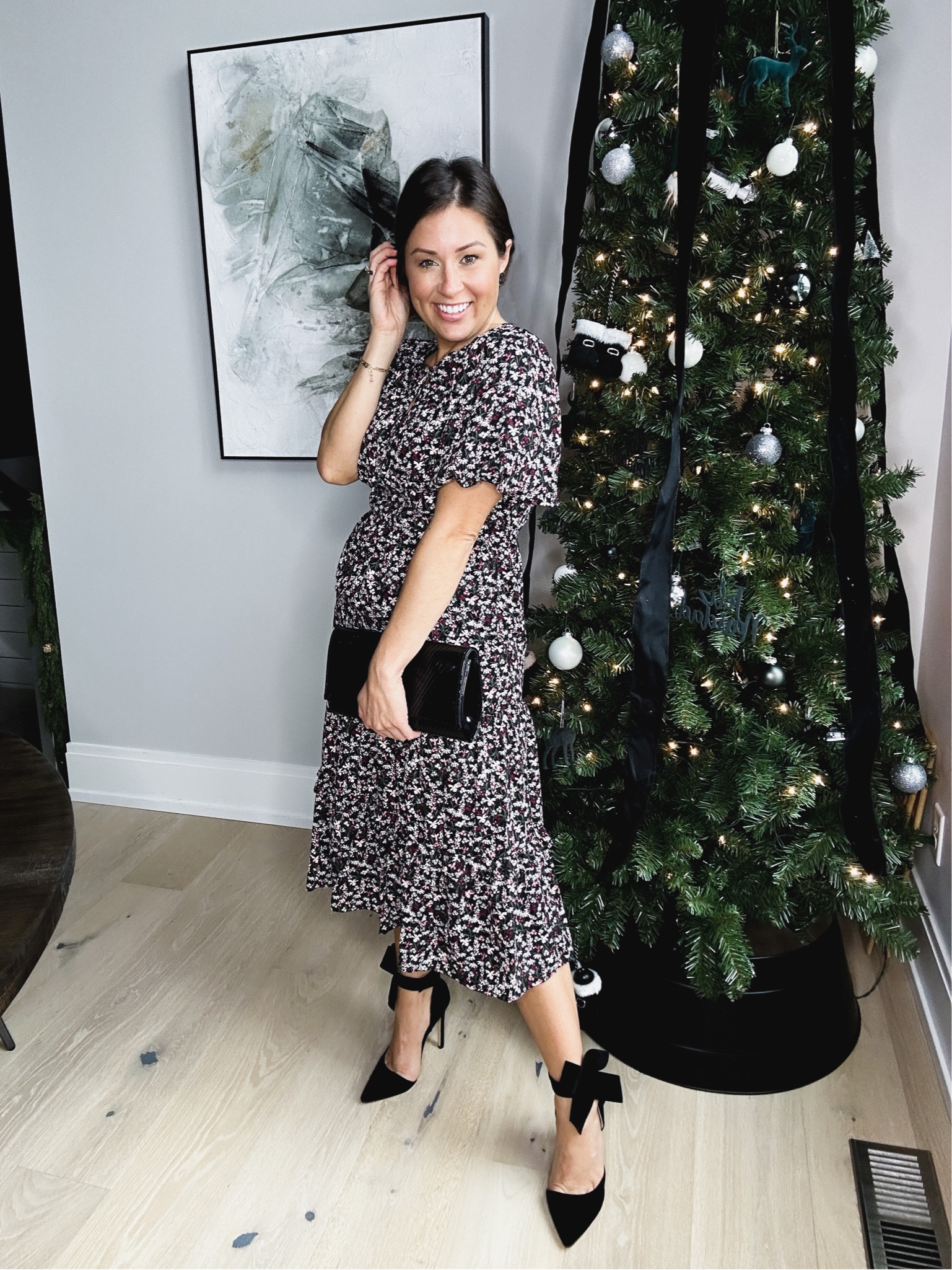 Wearing TTS 🤍 This double ruffled midi dress catches right at mid thigh giving the perfect extra curve!! 💕

#LTKHoliday #LTKSeasonal #LTKunder100