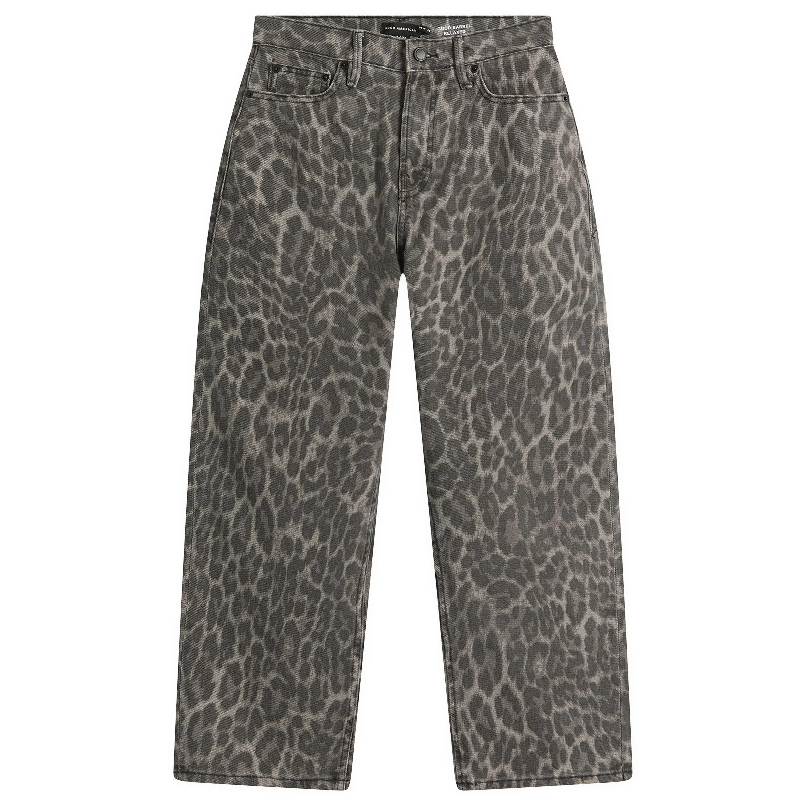 Good American Women's Good Standard Barrel Jeans in Grey Lucky Leopard, Size Large | END. Clothing