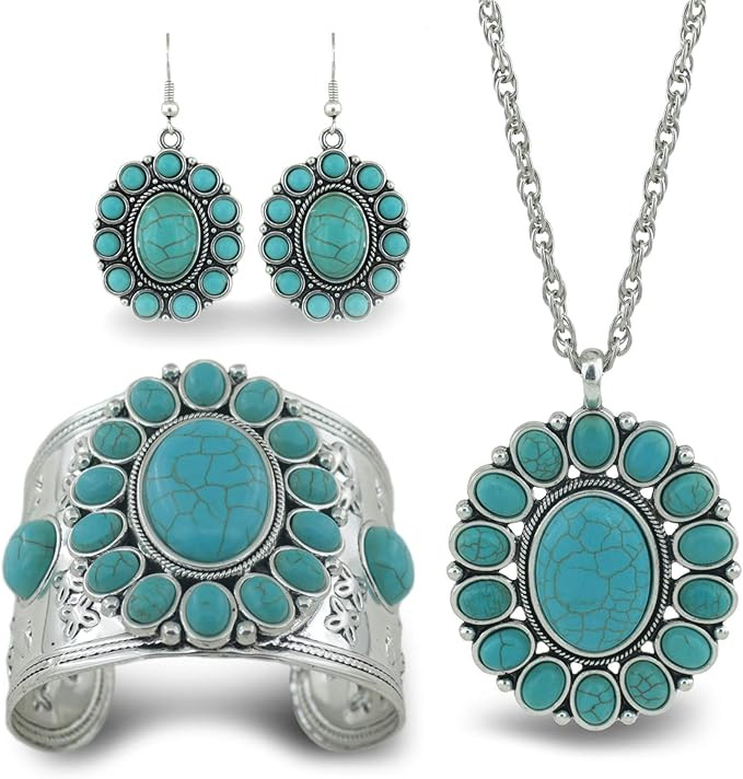 jianxi Women's Antique Rgentium Plated Base Heart Compressed Turquoise Bracelet Cuff Bangle Fashi... | Amazon (US)