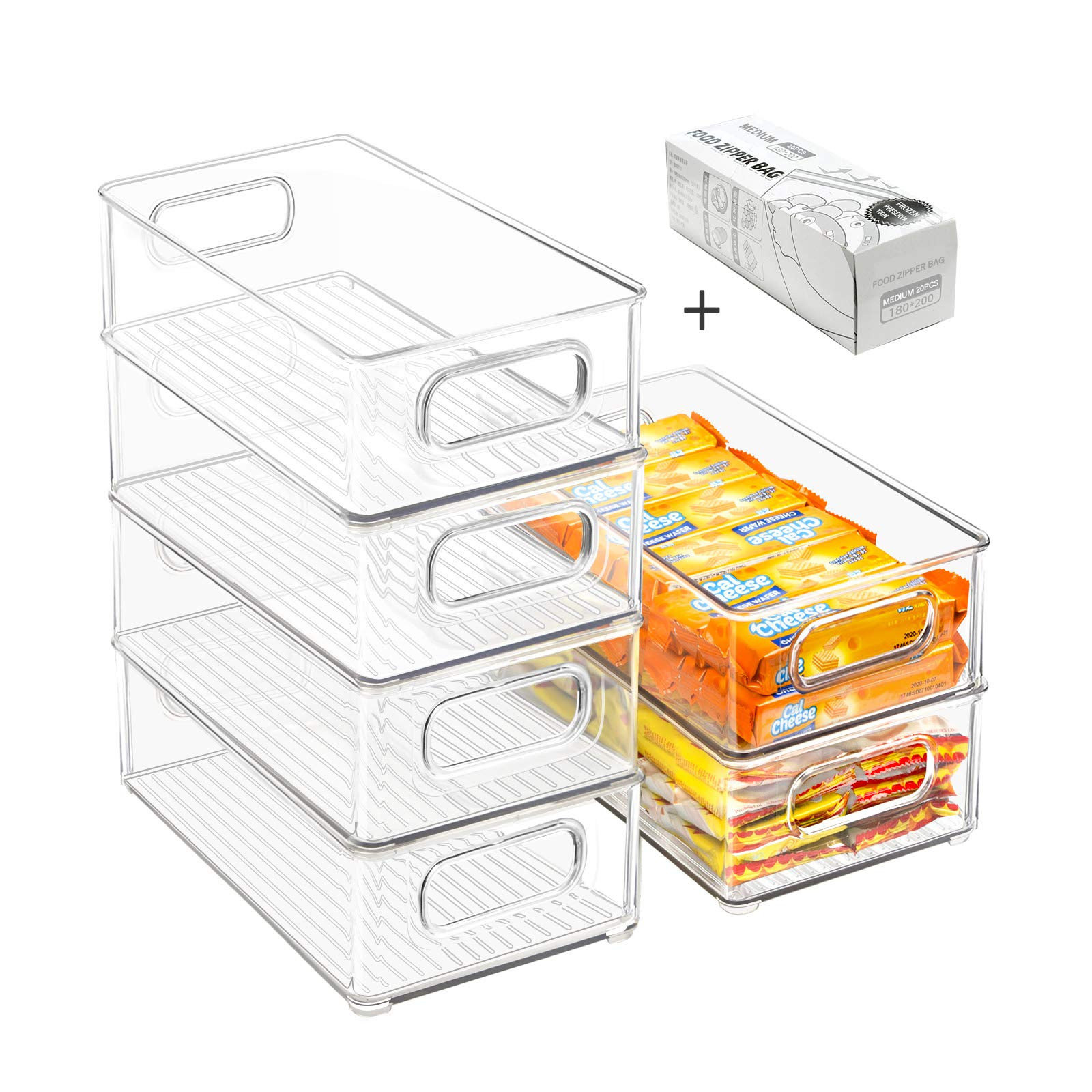Stackable Refrigerator Organizer Bins, 6 Pack Clear Kitchen Organizer Container Bins with Handles... | Amazon (US)