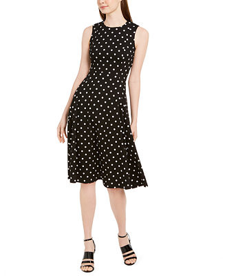 Calvin Klein Polka-Dot Fit & Flare Dress - Macy's | Macy's