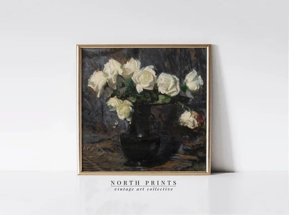 Dark Moody Roses Painting | Vintage Square Flower Still Life Print | Digital PRINTABLE | 1051 | Etsy (US)
