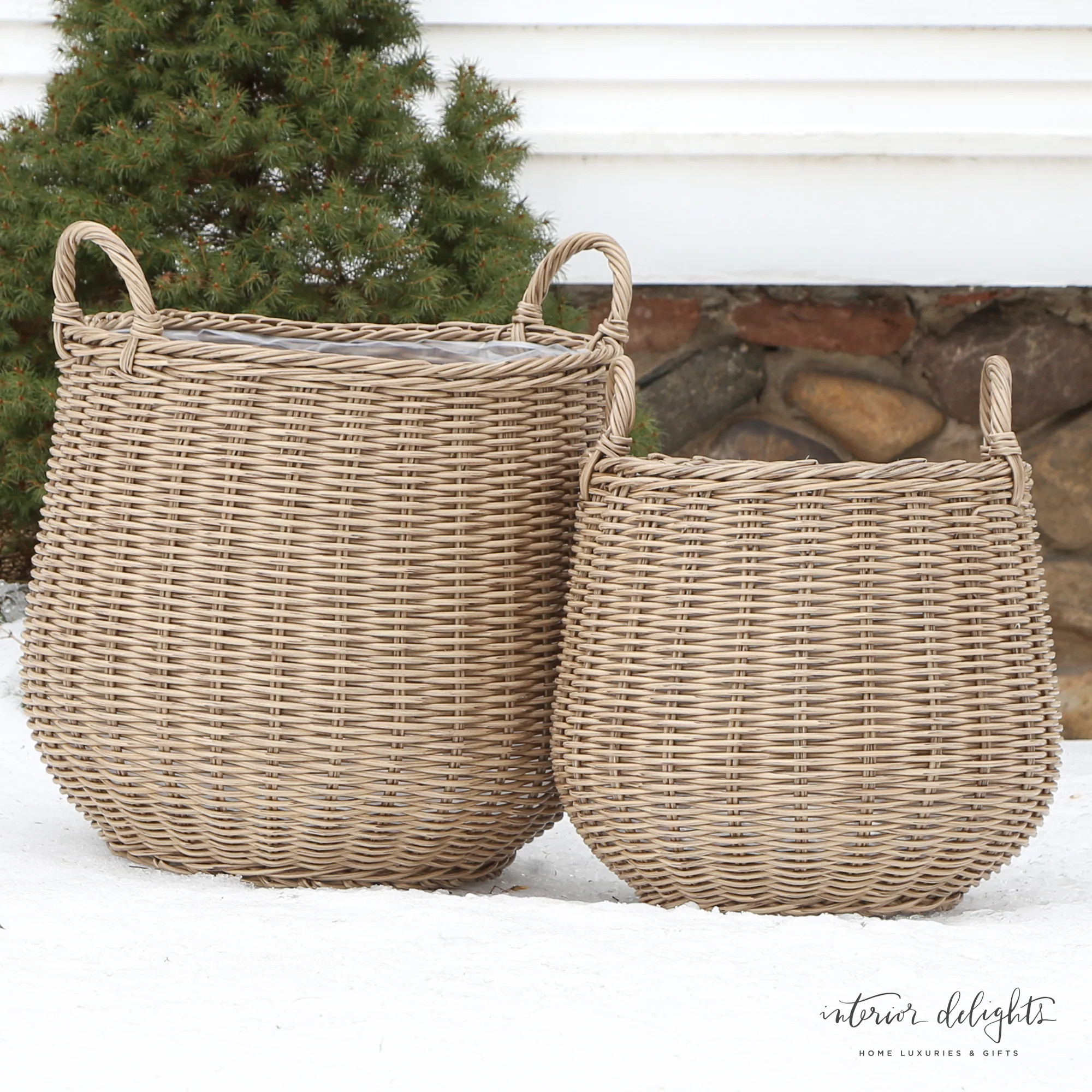 Round Willow Planter Baskets - Set of 2 | Interior Delights