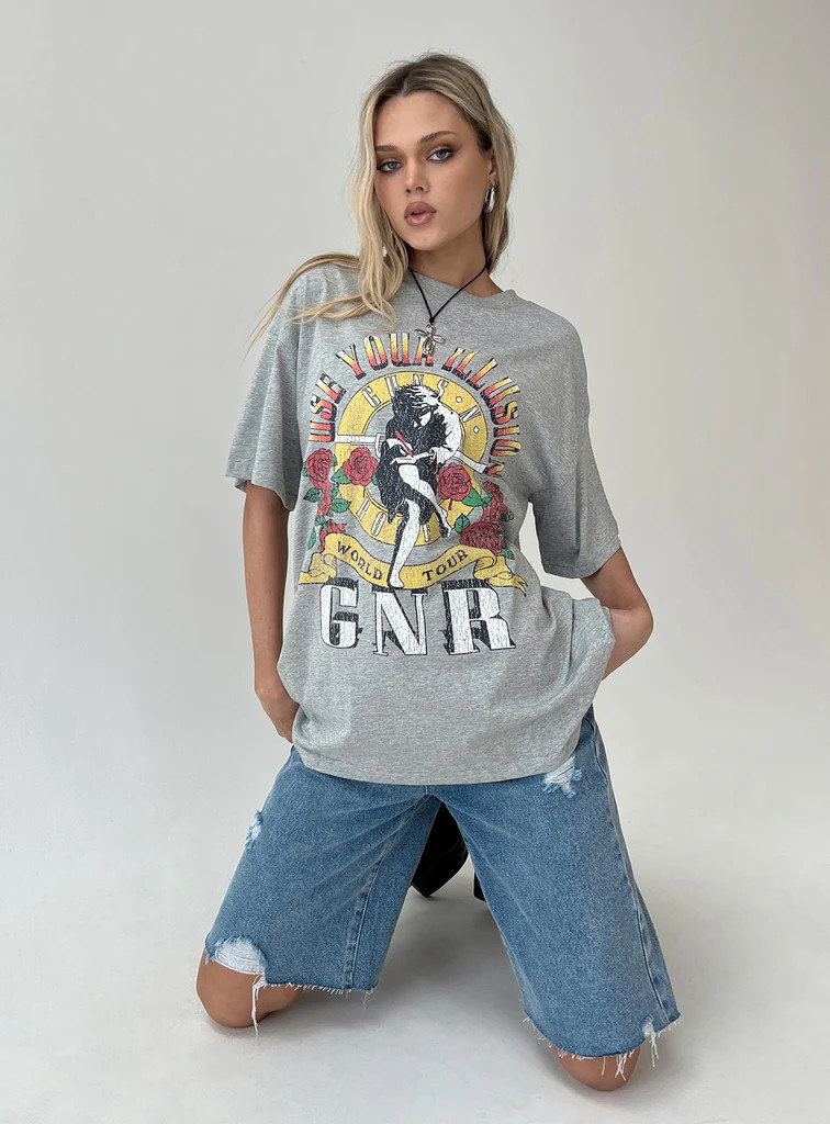Guns & Roses Illusion Oversized Tee Grey | Princess Polly US