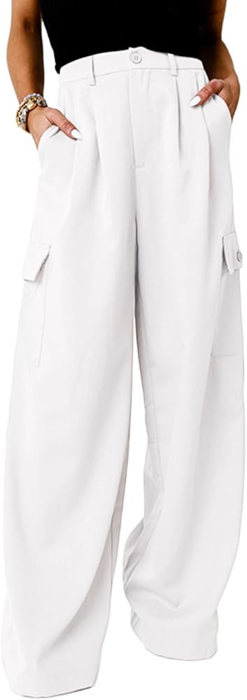 Dokotoo Womens High Waisted Wide Leg Cargo Pants Baggy Casual Work Pants with 4 Pockets | Amazon (US)