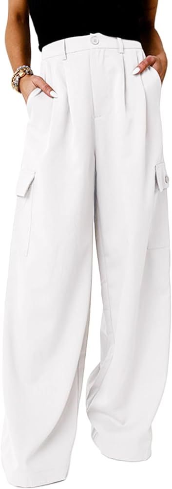 Dokotoo Womens High Waisted Wide Leg Cargo Pants Baggy Casual Work Pants with 4 Pockets | Amazon (US)
