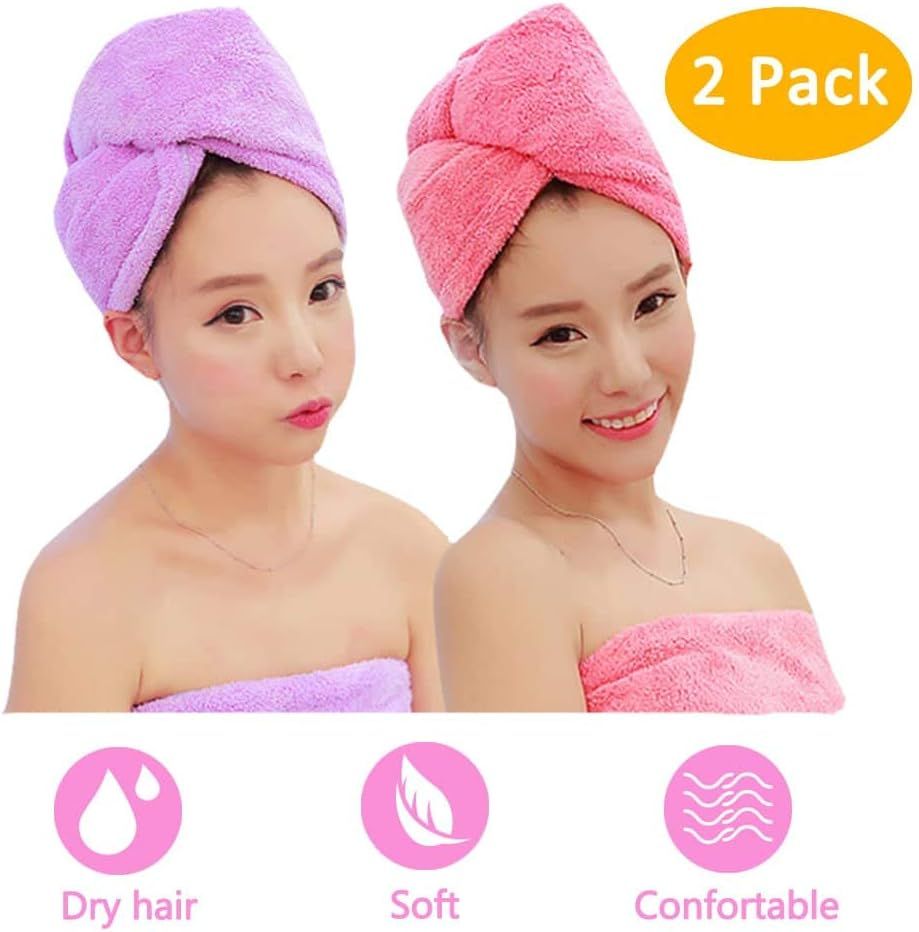 Microfiber Hair Towel, 2 Pack Dry Hair Towel Twist Wrap Absorbent Quickly Dry Hair Towel for Kids... | Amazon (US)