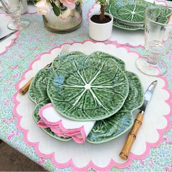 Pink Scalloped Placemat and Napkin Set, Placemat, Napkin, Wedding, Gift | Etsy (US)