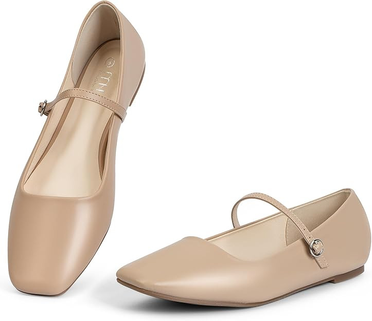 MUSSHOE Womens Ballet Mary Jane Flats Shoes Adjustable Strap Comfortable Square Closed Toe Versat... | Amazon (US)