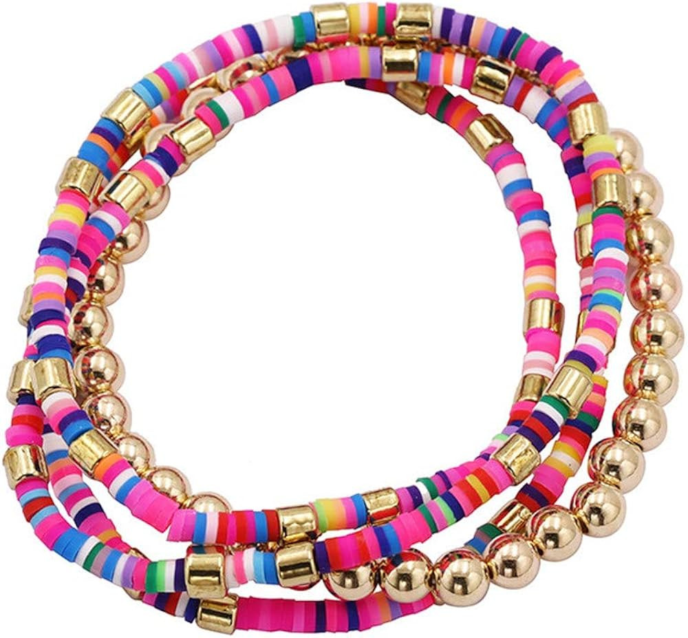 ASHMITA Heishi Surfer Stack Handmade Rainbow Polymer Elastic Rope Boho Beaded Bracelet Set for Wo... | Amazon (US)