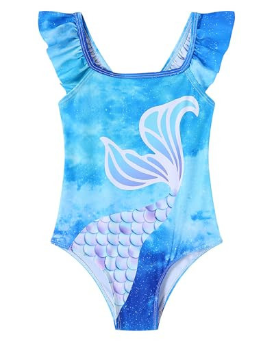 Kids Bathing Suits Girls One Piece Swimsuits Pink Mermaid Kids Swimsuits Ruffle Swim Suits Beach Rash Guard Swimsuits for Girls 10 9 | Amazon (US)