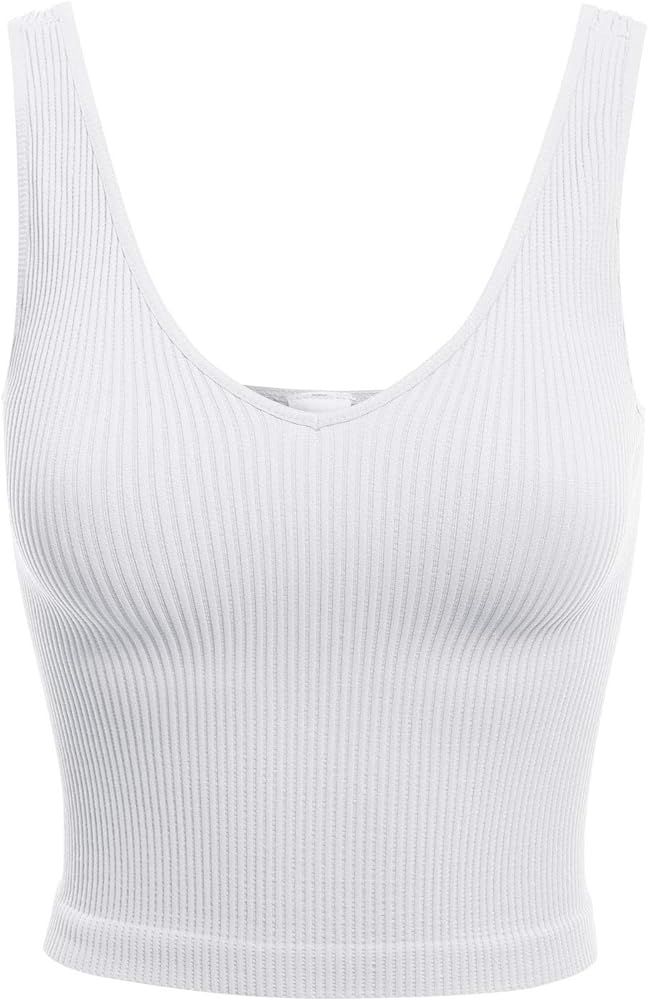 Design by Olivia Women's Four-Way Stretch V-Neck Ribbed Seamless Crop Top -Made in USA | Amazon (US)