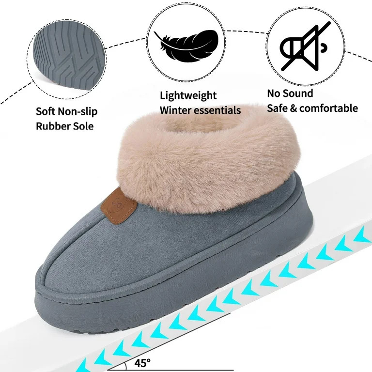 Ecetana Women's Bootie Slippers Memory Foam Furry Slipper Non-slip House Shoes with Fluffy Collar | Walmart (US)